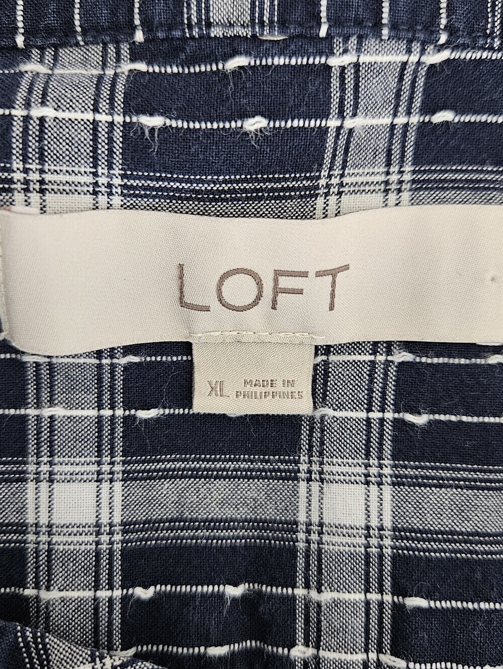 Ann Taylor LOFT Tunic Top Navy Plaid Long Sleeve Button Henley Shirt XL - Picture 6 of 7
